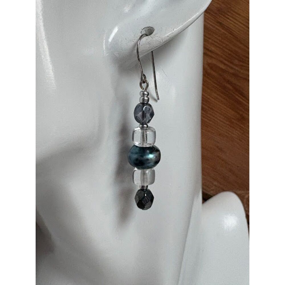 Blue Marble Faceted Dangle Earrings